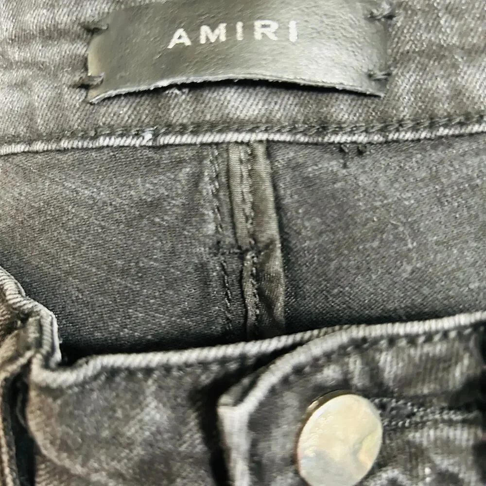 AMIRI Skinny-Fit Appliquéd Paint-Splatter Distressed Stretch-Denim Jean Black 28